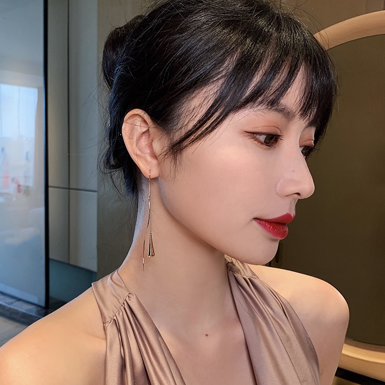 Khuyên tai bạc 925 dáng dài tua rua phong cách Hàn Quốc mới