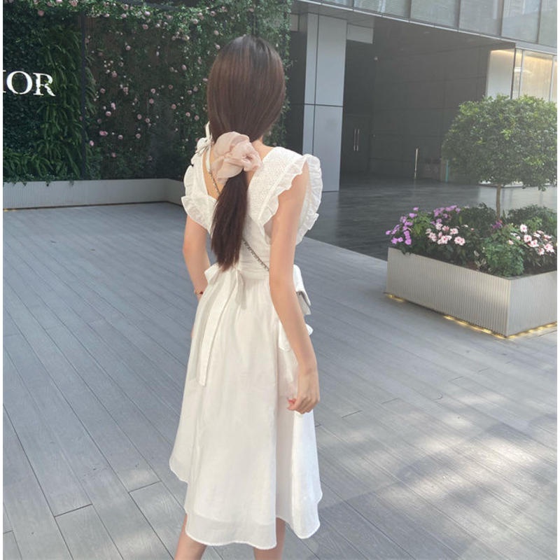 Xiaofei Đầm midi Mỏng Màu Trơn Mùa Hè Cá Tính Cho Nữ
