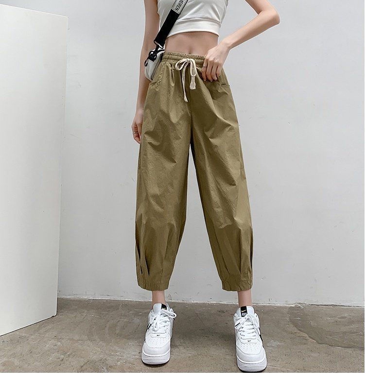 Quần Thể Thao Cotton Mỏng Ống Rộng Dài Đến Mắt Cá Chân Cho Nữ