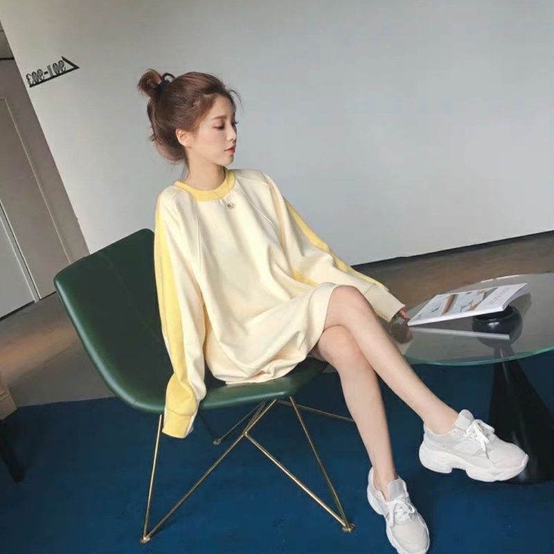 Áo sweater Mỏng Tay Dài Cổ Tròn Dáng Rộng Màu Sắc Khối Lập Thể Thời Trang Cho Nữ