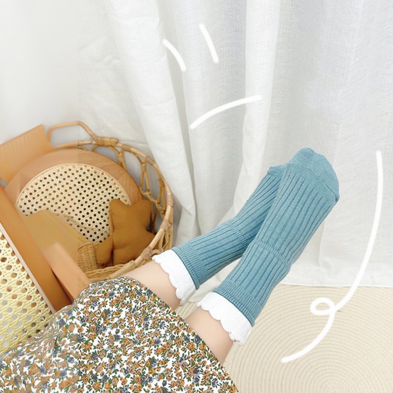 Set 3 Đôi Vớ Cotton Phối Ren Nhiều Màu Sắc Phong Cách Hàn Quốc Cho Bé Gái