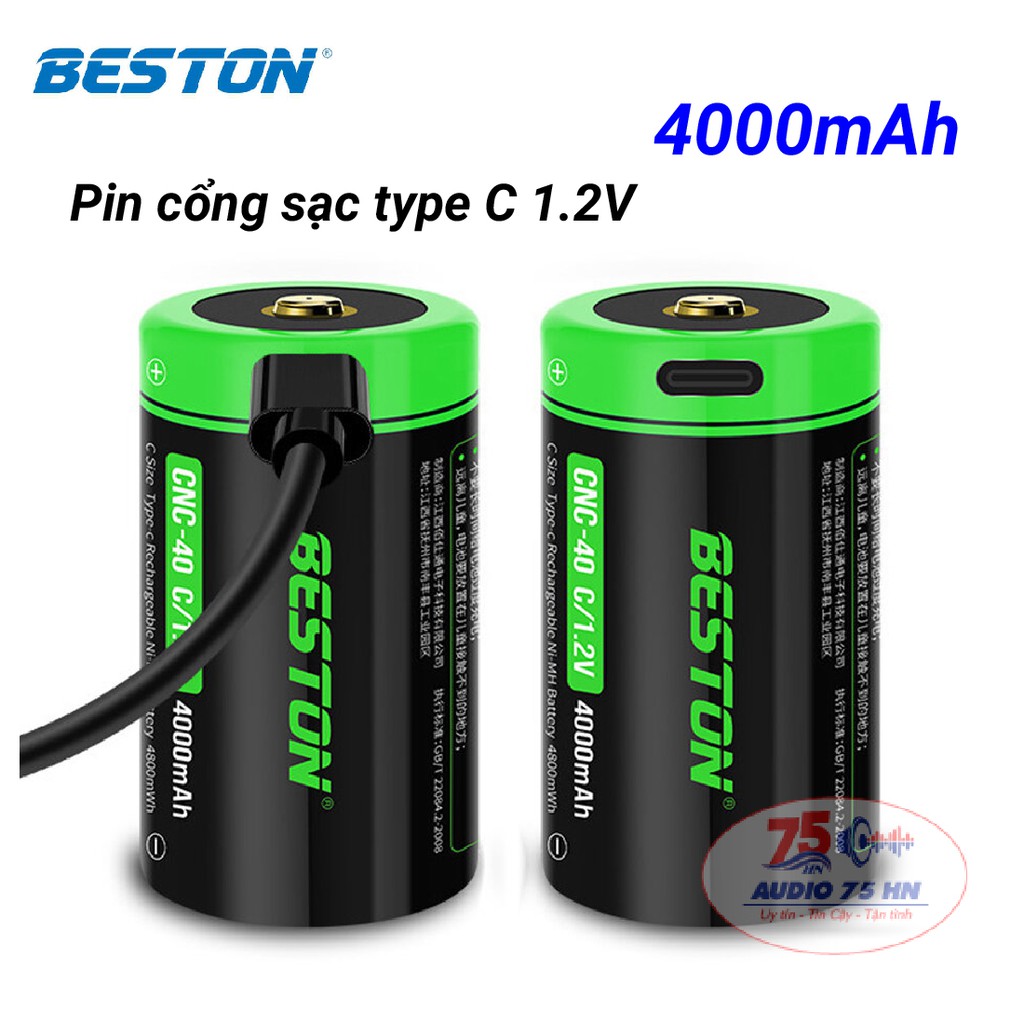 {Chính hãng} Pin Beston 4000mAh loại C CNC-40 C/1.2V có cổng sạc USB Type C dùng cho đèn pin - Tặng kèm dây sạc