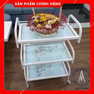 Xe Đẩy Spa 3 Tầng Kính In Hoa Văn
