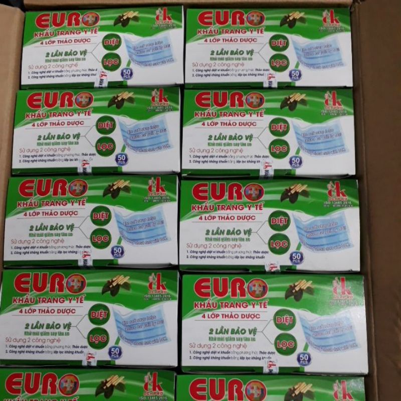 KHẨU TRANG Y TẾ EURO XANH 4 LỚP THẢO DƯỢC CÔNG TY TNHH DỆT KIM ĐOÀN TẤT THÀNH 1 HỘP 50 CÁI