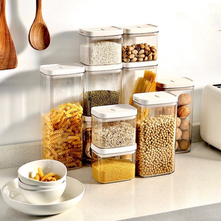 Hộp Đựng Gia Vị, Bảo Quản Đồ Khô Trong Suốt, Đựng Ngũ Cốc Nắp Kín bằng nhựa Chống Ẩm Mốc Dành Cho Nhà Bếp