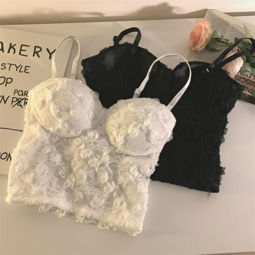 Áo croptop nữ ren - Áo bra ống công chúa thêu hoa hồng lưng chun siêu xinh thật phong cách Kingshop B1905