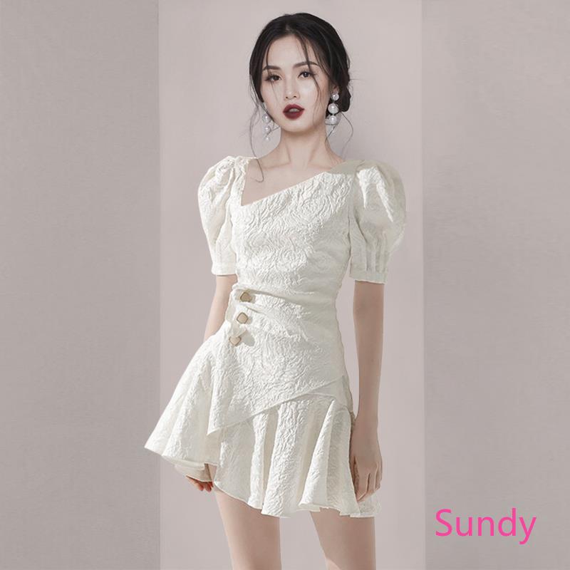 Women's Summer Fashion Korean Style Short Sleeve Evening Wedding Dress