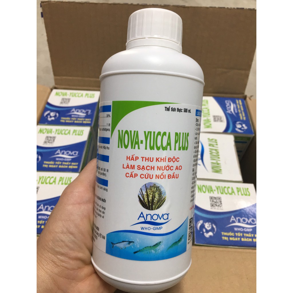 Yucca Chế Phẩm Hấp Thu Khí Độc NH3, H2S, NO2, Cấp Cứu Tôm Cá Nổi Đầu, Làm Sạch Nước Ao - Nova Yucca Plus chai 500ml