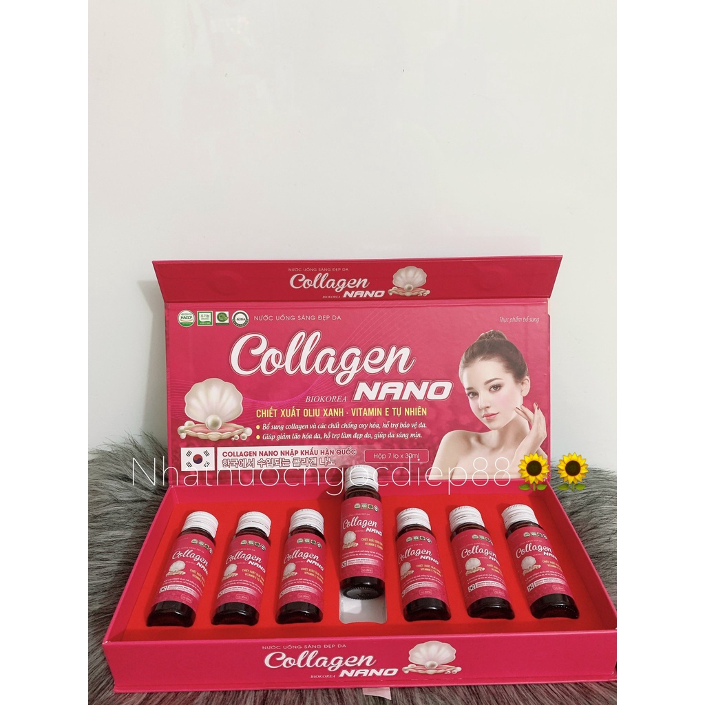 Nước uống trắng da COLLAGEN NANO - Nguyên liệu nhập khẩu Hàn quốc (Hộp 7 lọ x 30ml)