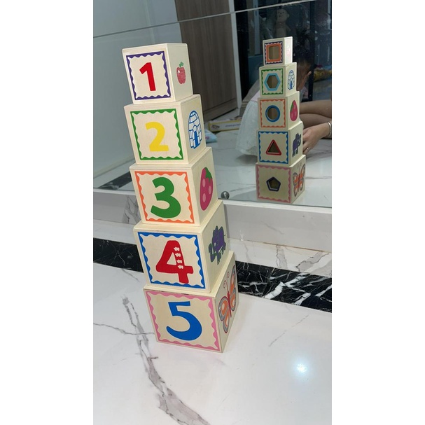 Đồ Chơi Tháp Xếp Chồng Thả Hình Khối Đồ Chơi Gỗ Gồm 5 Lớp Giúp Bé Phát Triển Trí Tuệ