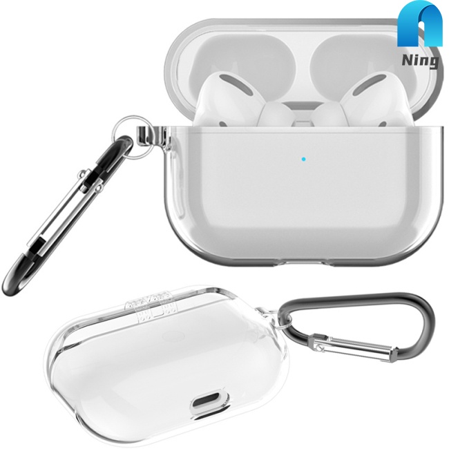 Ning Shockproof Case for AirPods Pro with Keychain Hook Up Earphone Protective Cover For AirPods 3 Clear Transparent