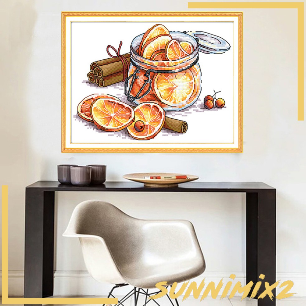 Lemon Tea Stamped Cross Stitch Kit For Adults Hand Embroidery 14CT 28 x 21cm