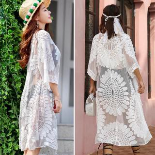 Áo khoác ren cardigan thêu hoa dáng dài chống nắng cho nữ