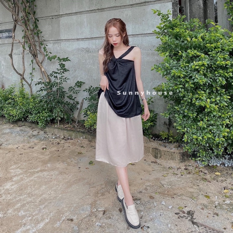 Set áo hay dây vạt chéo kèm chân váy lụa SUNNY chất liệu mát, kiểu dáng hàn Hàn Quốc freesize