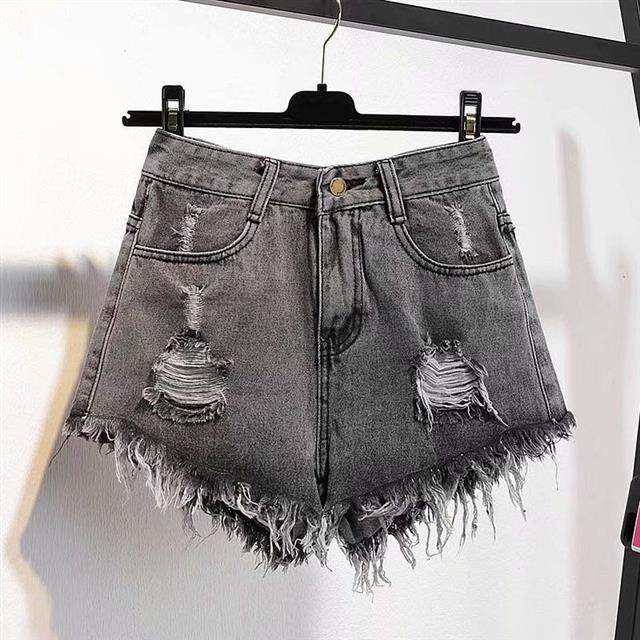 Quần Short Denim Lưng Cao Ống Rộng Phối Rách Thời Trang Mùa Hè Cho Nữ Size Lớn Mm200