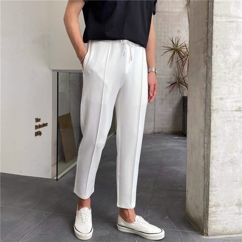 Quần Dài Thun POLY Ống Suông  Nam Nữ màu đen và trắng vải thun dày dặn không xù