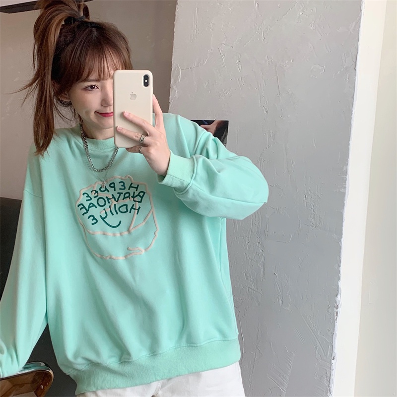 Áo Nỉ Nữ Dài Tay Cổ Tròn Thời Trang Hàn