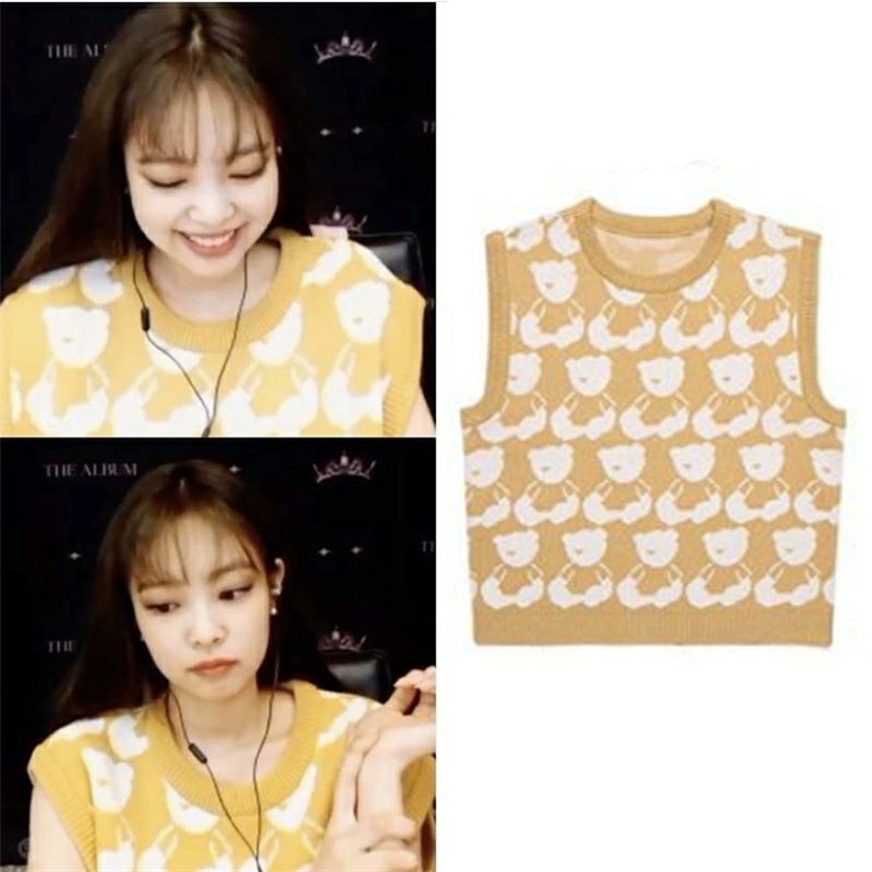 Áo gile in hình gấu giống Jennie BLACKPINK, Ten NCT, Yuqi I-DLE
