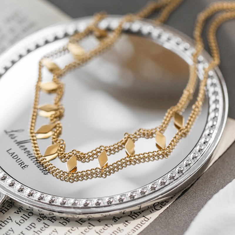 Dây Chuyền Hai Lớp Bằng Thép Titan Mạ Vàng 18k Đính Kim Cương Phong Cách Âu Mỹ Đơn Giản Dễ Phối Đồ Làm Quà Tặng Sinh Nhật / Valentine
