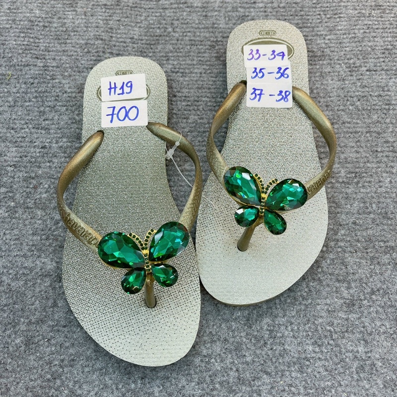 dép HVN kim tuyến viền mix charm b.đá