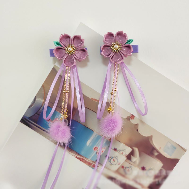 ( 1 chiếc ) Cài tóc HOA SAKURA CẮT CÁNH cổ trang tua rua gắn bông phụ kiện kẹp tóc nữ xinh xắn