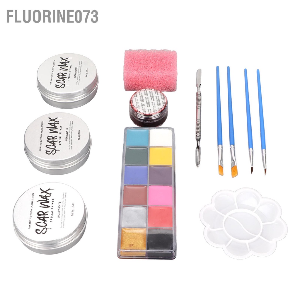 Fluorine073 Bộ trang điểm SFX Che phủ mạnh mẽ An toàn không độc hại Halloween lâu dài với 12 màu sắc nổi bật