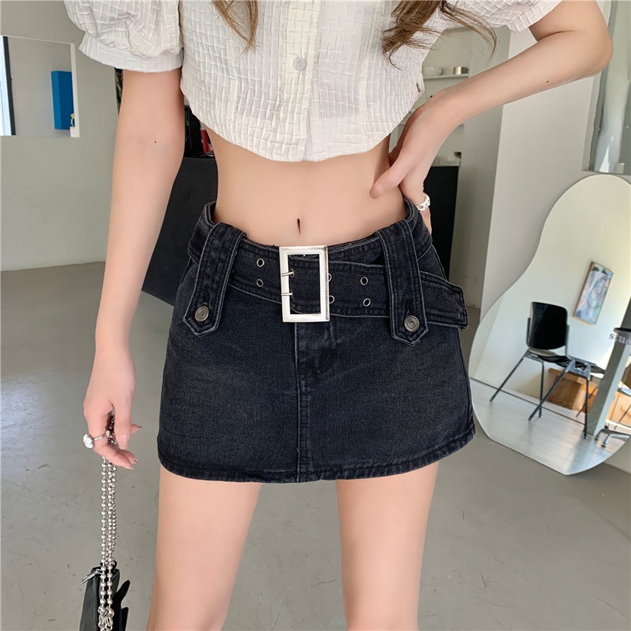 Chân váy denim kiểu chữ A mini cạp cao che hông thời trang mùa hè 2023 cổ điển cho nữ