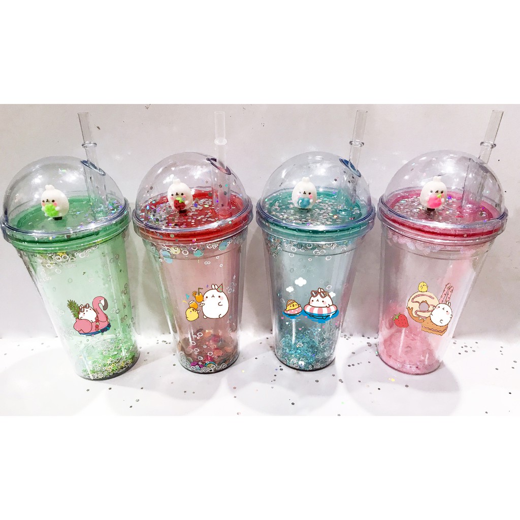 cốc 2 lớp kim tuyến molang khủng long CNCKI1 cốc giữ nhiệt ly 2 lớp cốc làm lạnh dễ thương 500ml