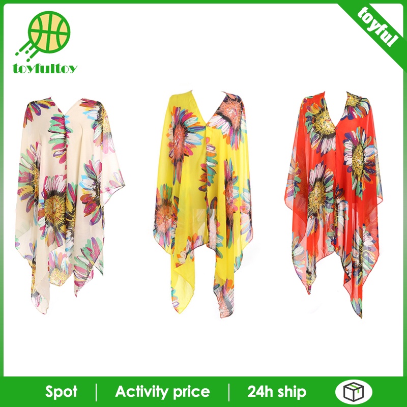 [Toyfulcabin] Áo Choàng Kimono Voan Màu Đỏ Đi Biển Cho Nữ