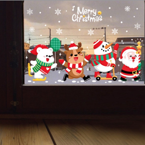Decal dán tường Noel Hít Tĩnh Điện không Dơ Kính - Tuần lộc đi trượt tuyết cùng các bạn