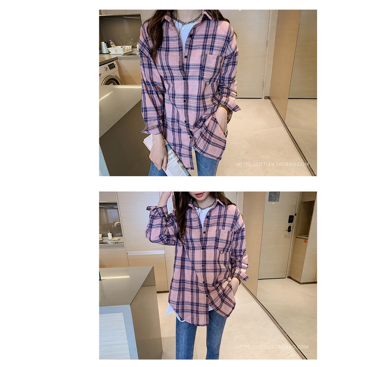 Áo Sơ Mi Tay Dài Dáng Rộng Họa Tiết Kẻ Sọc Phong Cách Hàn Quốc Thời Trang Mùa Xuân Mới Cho Nữ