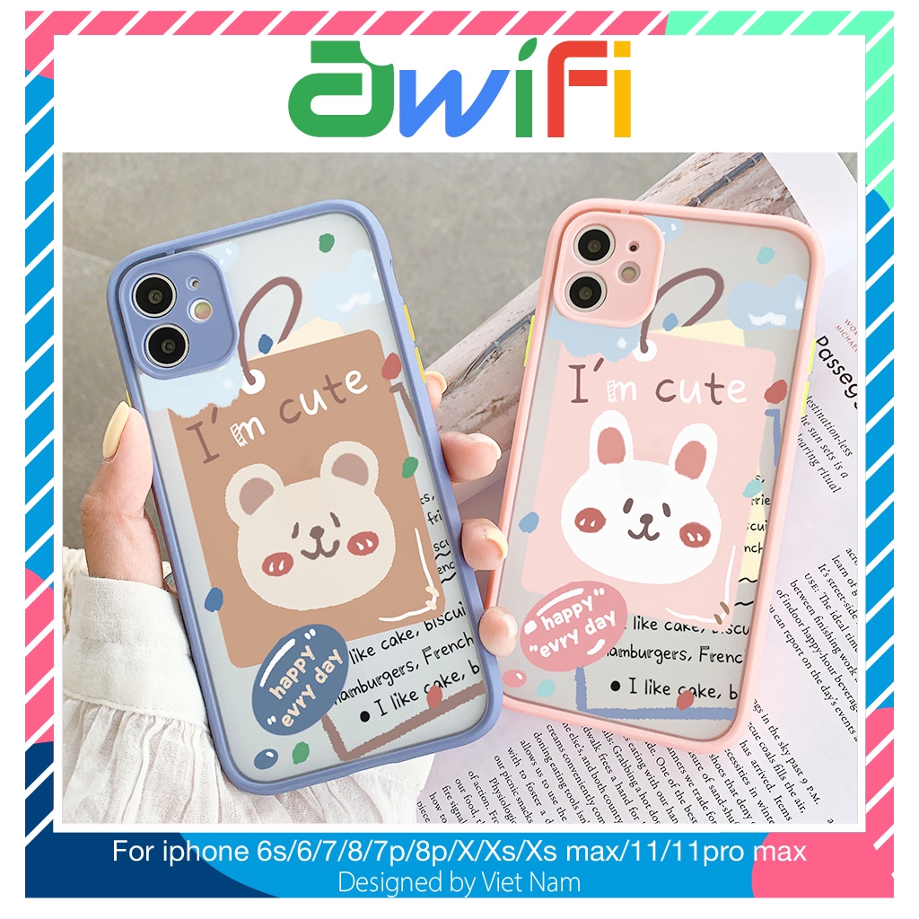 Ốp iphone - Ốp lưng viền nhám Gấu thỏ i'm cute 6s/6splus/7/8/7plus/8plus/x/xs/xs max/11/11promax - Awifi Case U5-18
