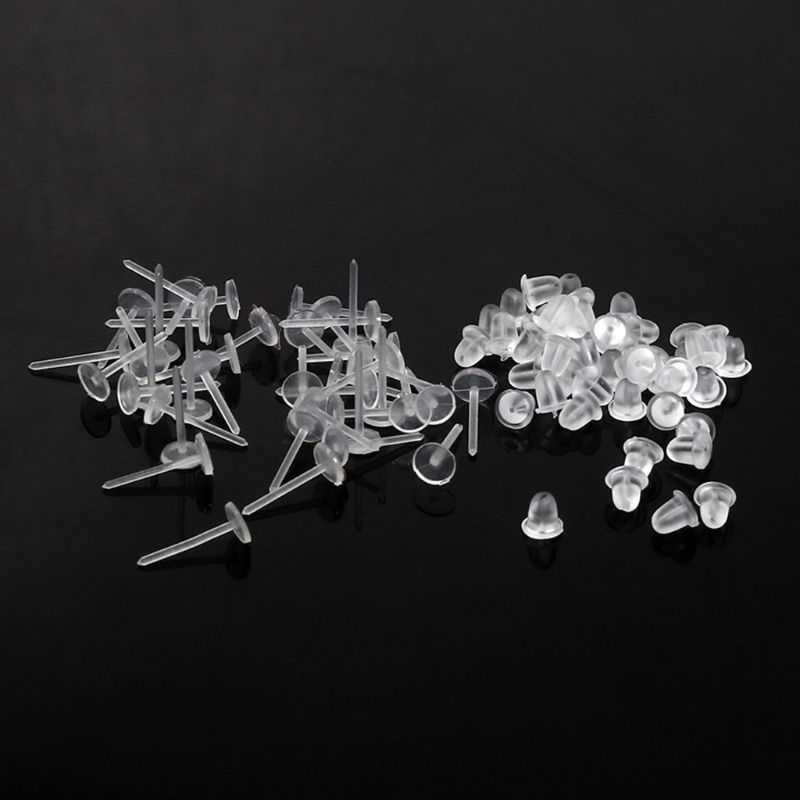 Set 100 Ghim Khuyên Tai Bằng Nhựa Đầu Nhỏ Và Lưng Diy