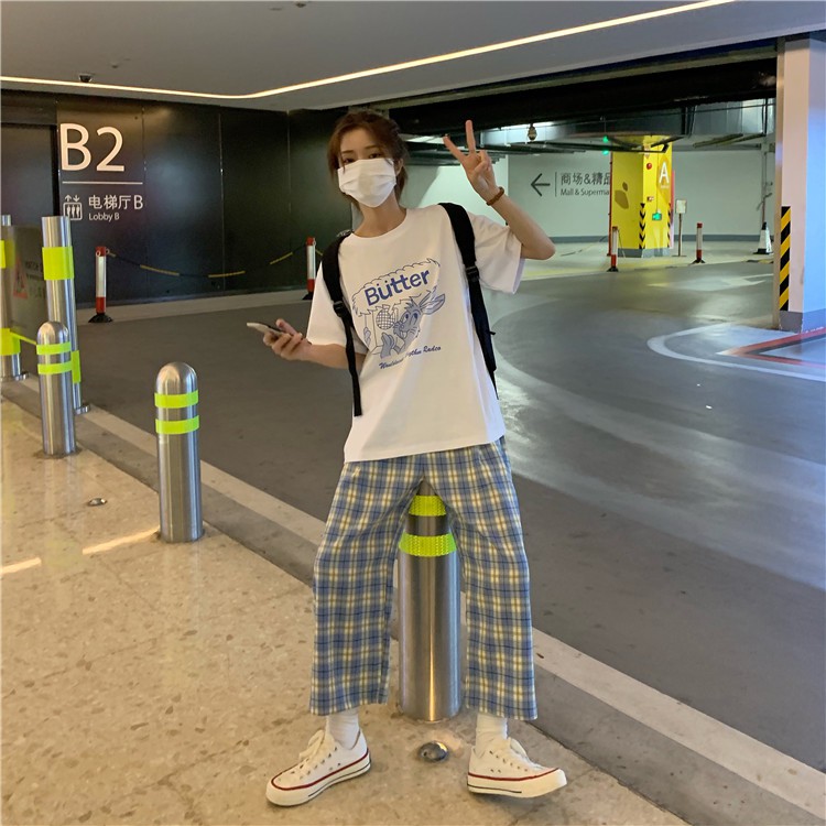QUẦN CARO XANH BLUE FORM SUÔNG DÀI ullzang + Ảnh thật