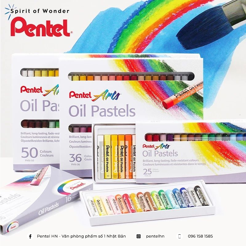 Sáp Màu Dầu Pentel Oil Pastel 12 màu PHN-12 | Màu Sắc Tươi Sáng | An Toàn Không Độc Hại