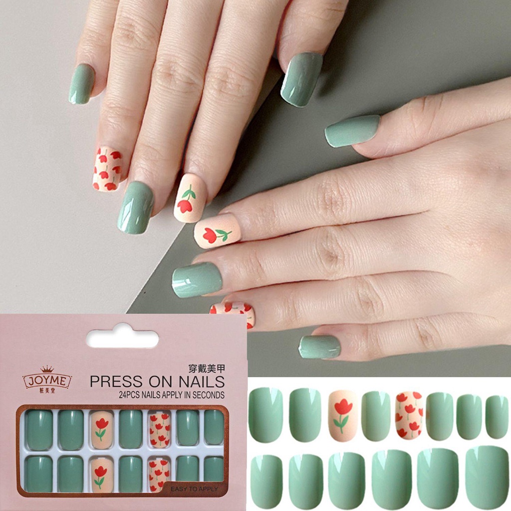 Hộp 24 Móng Tay Giả Đầu Vuông Trang Trí Nghệ Thuật