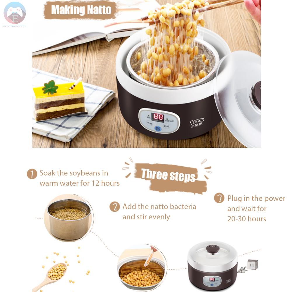 Ê LOTOR Electric Yogurt Maker Mini Automatic Yogurt Machine 1L Stainless Steel Liner Smart Digital Display Household Kitchen Appliance Multi-function for Yogurt/Rice Wine/Natto