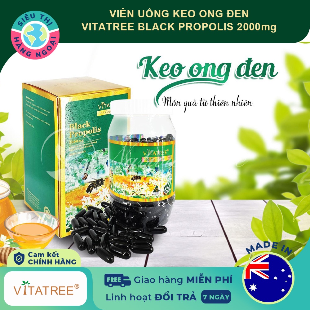 Viên uống tăng cường hệ miễn dịch keo ong đen Vitatree Black Propolis 2000 - Hộp 365 viên