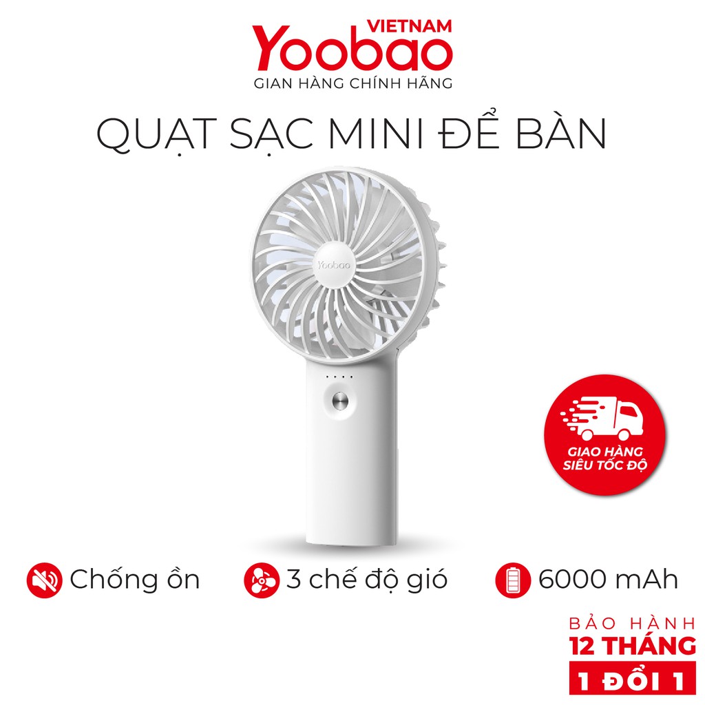 Quạt sạc mini để bàn làm việc YOOBAO F3 Pro 6000/5000mAh Kiêm sạc dự phòng - Hàng chính hãng - Bảo hành 12 tháng 1 đổi 1