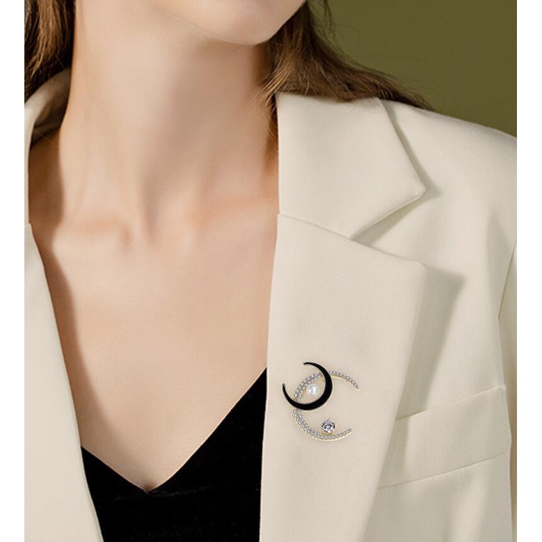 [Giao hàng trong vòng 24 giờ] Ghim Cài Áo Hình Mặt Trăng Đính Đá Đơn Giản