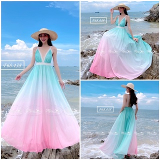 F68.438 Video ảnh thật Váy maxi ombre loang xanh Hồng hở lưng dây ren Maxi Yến