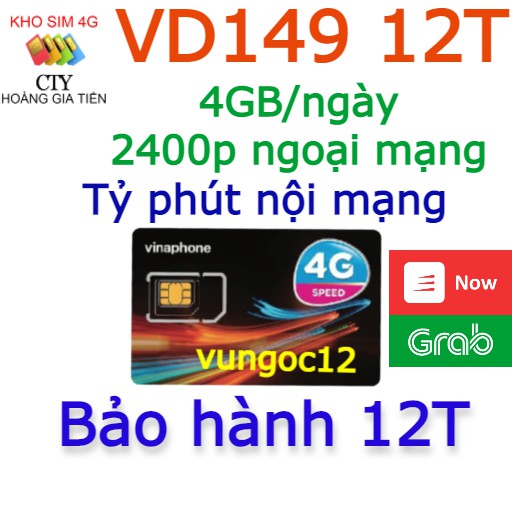 MIỄN PHÍ 1 NĂM-  sim 4g vina vd149 TẶNG 4GB/NGÀY SIM ĐỈNH 60G VÀ VD89 KM 2GB/NGÀY HỌI MIỄN PHÍ 12T KHÔNG CẦN NẠP TIỀN