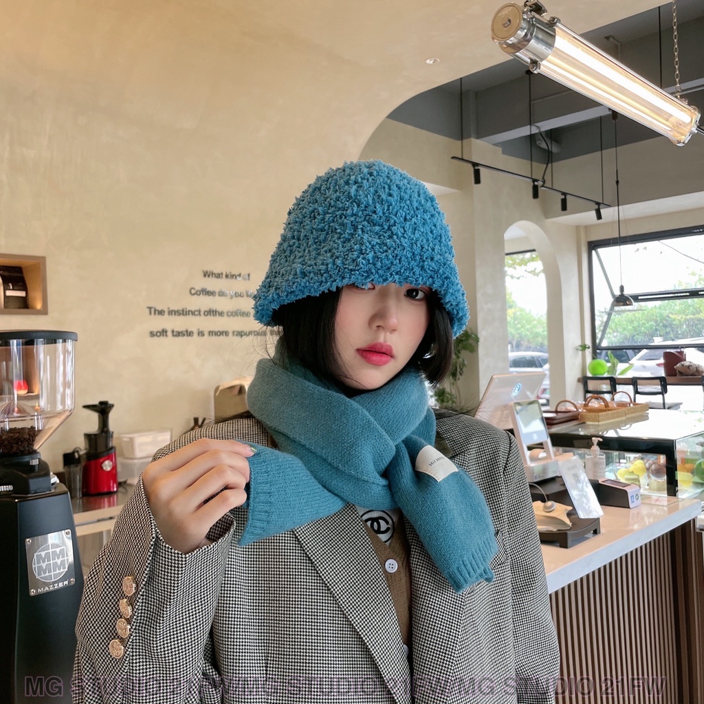 Mũ xô MG STUDIO dệt kim vải nhung san hô 4 màu tùy chọn