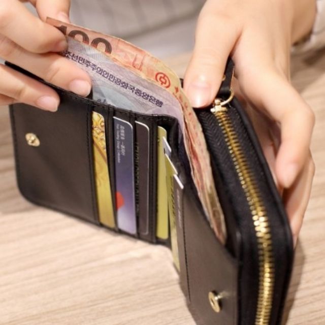 Bóp ví nữ mini ô vuông trần bông kiểu caro da mềm Hàn Quõc -  vi theloan TLVI0079