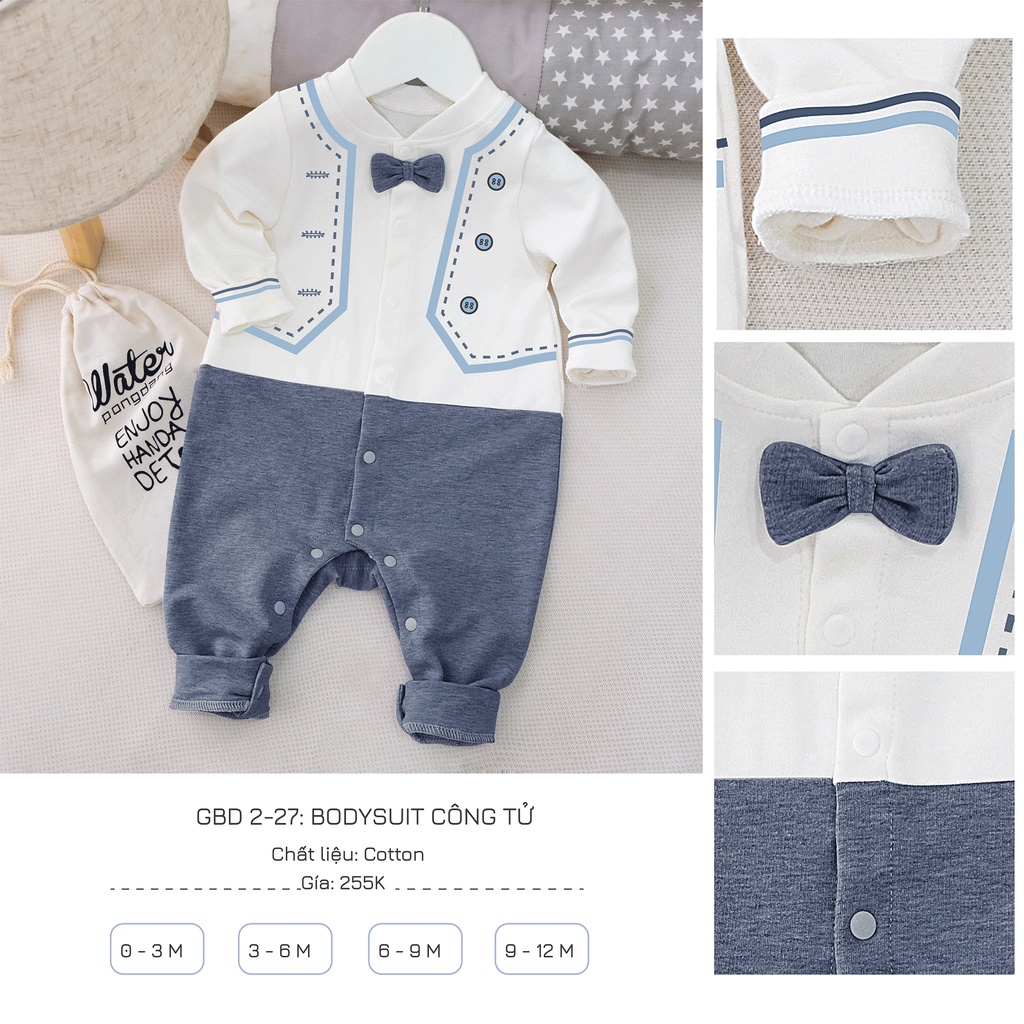 GBD2-27 Bodysuit Công Tử Cho Bé Trai Thu Đông Goodmama Chất liệu Cotton dày dặn, thấm hút mồ hôi