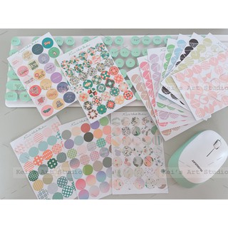 1 tờ sticker tròn họa tiết hiện đại trang trí sổ, ảnh, đồ dùng học tập\