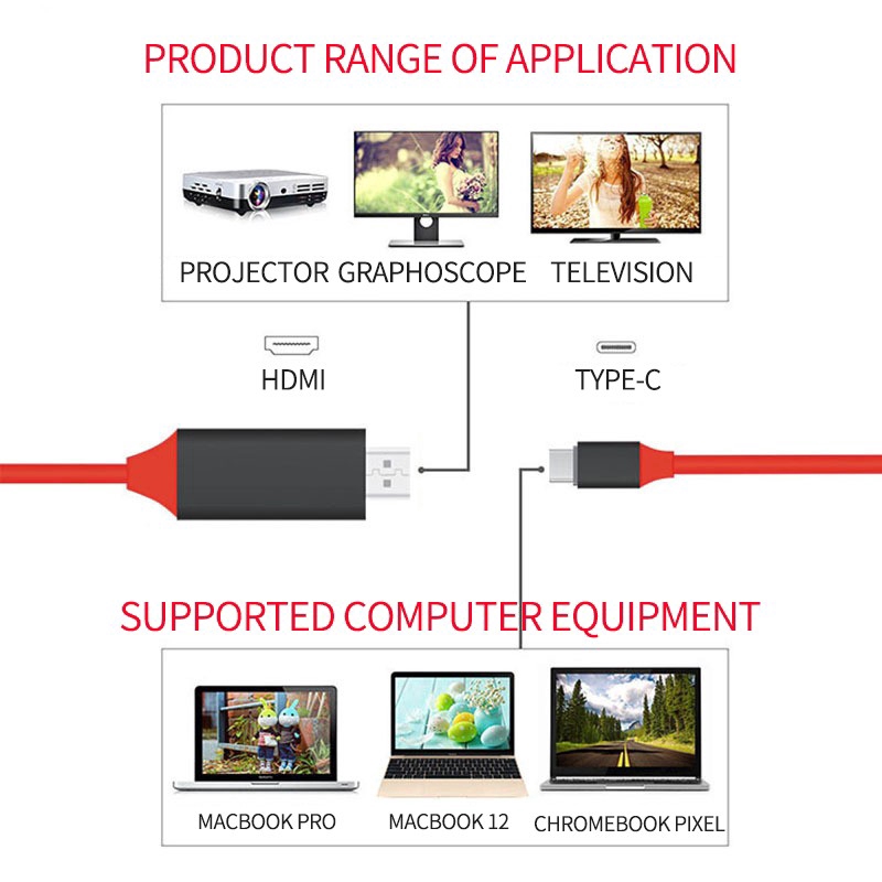 Cáp Chuyển Đổi Usb 3.1 Type C Sang Hdmi / 2m Hd 1080p 4k Hdtv / Hd 1080p 4k