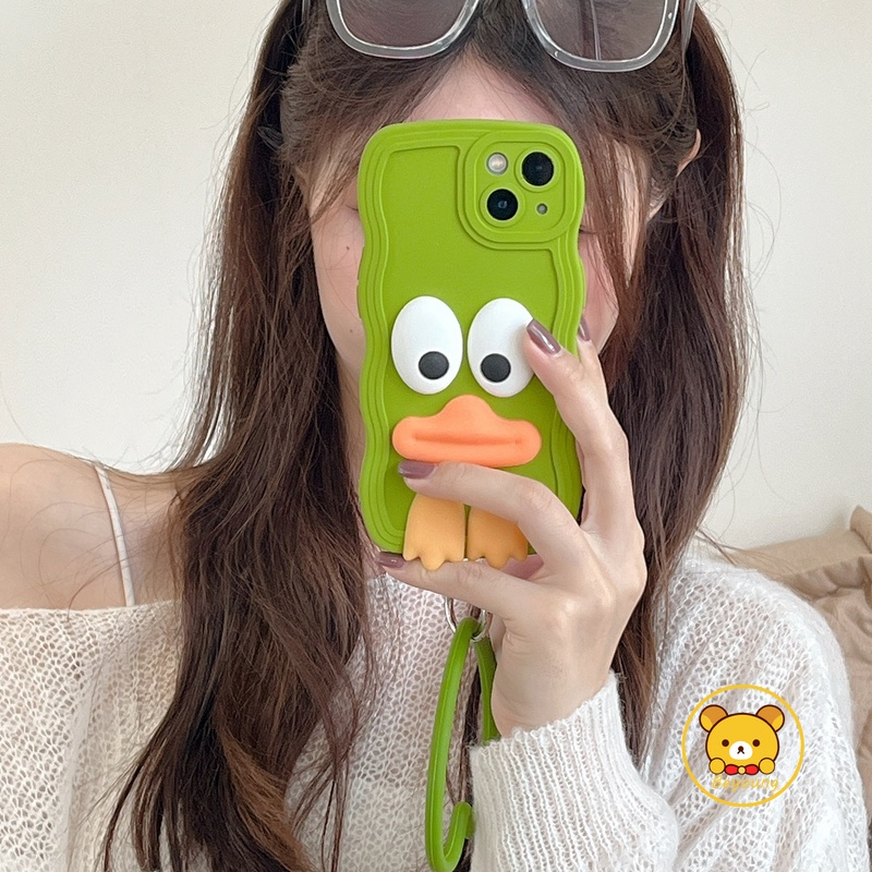 Ốp Điện Thoại Silicon Hình Vịt Mắt To 3D Có Dây Đeo Tay Màu Kẹo Cho OPPO Reno 8 Pro Plus + 6 5G