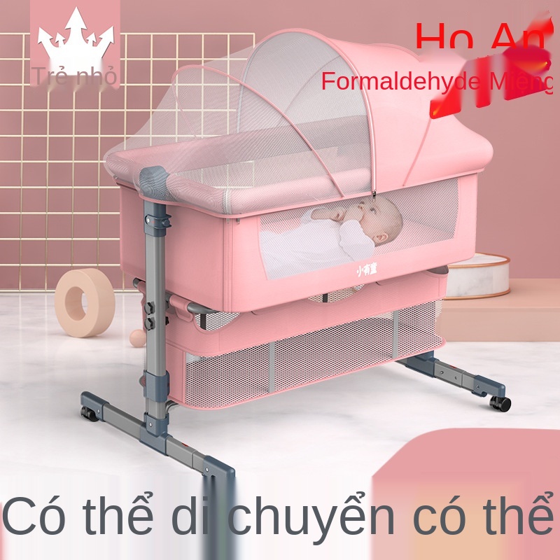 Giường cũi ghép nối giường lớn có thể tháo rời có thể gập lại có thể gập lại cho trẻ sơ sinh nôi trẻ sơ sinh giường nhỏ