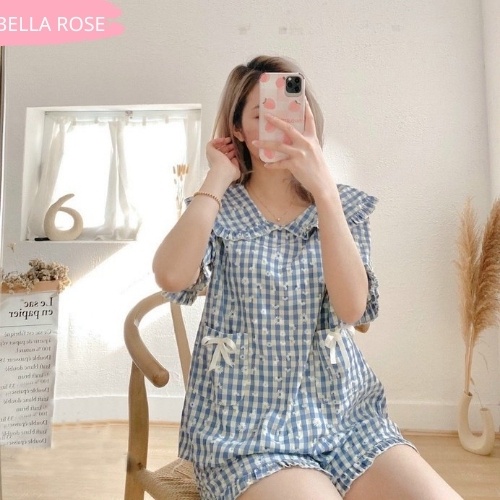 Đồ ngủ caro nữ cute dễ thương cao cấp phong cách tiểu thư Bella Rose bt9